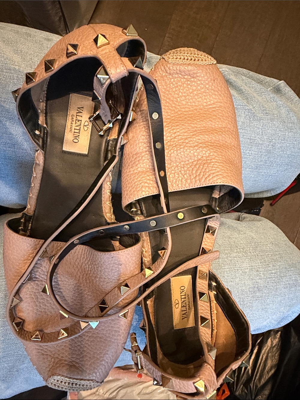 Valentino Rockstud Leather Ballet Flats in Blush authentic